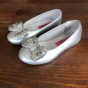 Rachel Shoes Silver Sequin Bow Girls Flat
